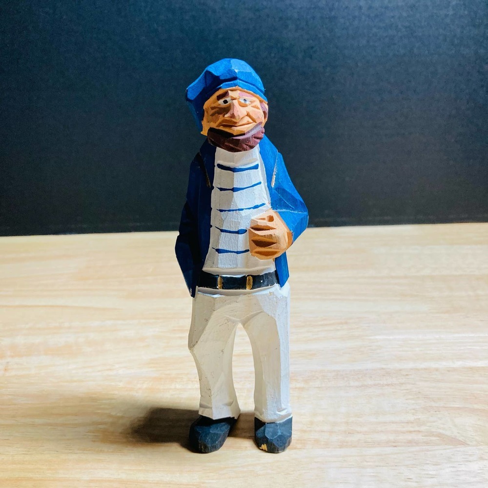 Vintage Hand Carved Wooden Sea Captain Fisherman Sailor Figurine See Photos